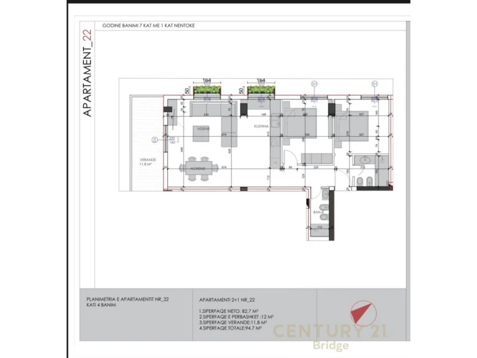 Tirane, shitet apartament+verande  2+1+2+verande, Kati 4, 106 m² 155.300 € (Ali Demi)