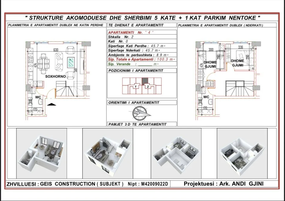 Durres, shitet apartament duplex 2+1+Ballkon Kati 1, 100 m² 100.300 € 