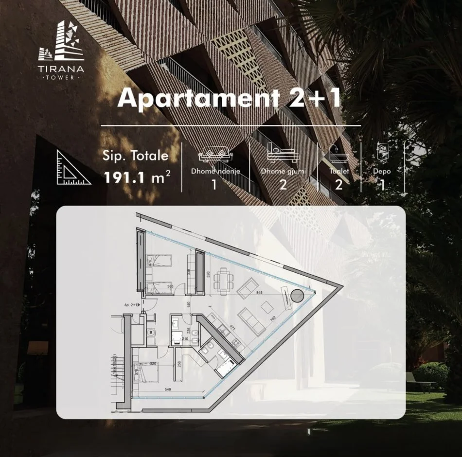 Tirane, shes apartament 2+1+Ballkon Kati 16, 191 m² 320.000 € (Xhomllik)