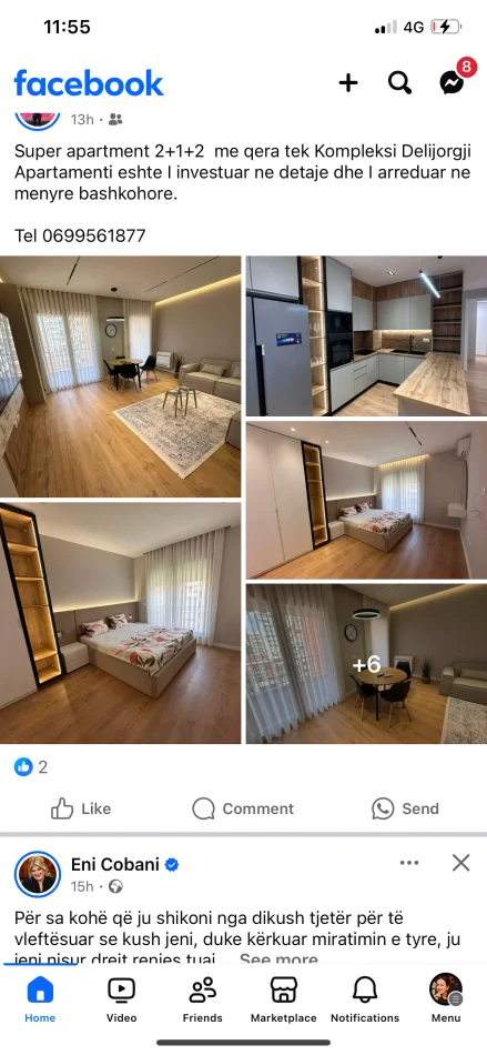 Tirane, jepet me qera apartament 2+1+Ballkon Kati 3, 90 m² 800 € (Rruga e kavajes)