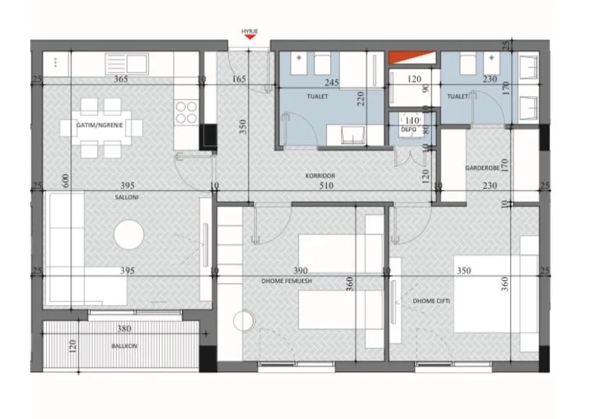 Tirane, shitet apartament 2+1+2+Depo me Garderobë , 105 m² 99.655 € (Diellon 2)