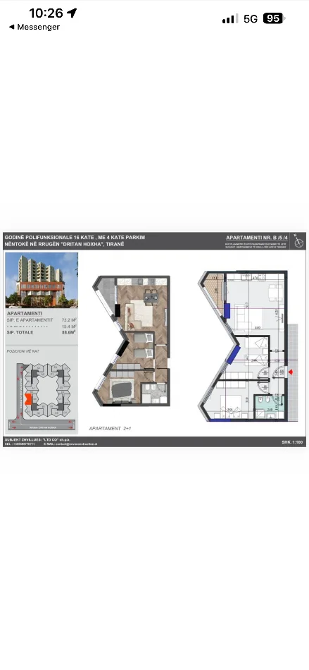 Shes apartament 2+1+Ballkon Kati 6, 89 m² 155.000 € (Dritan hoxha)