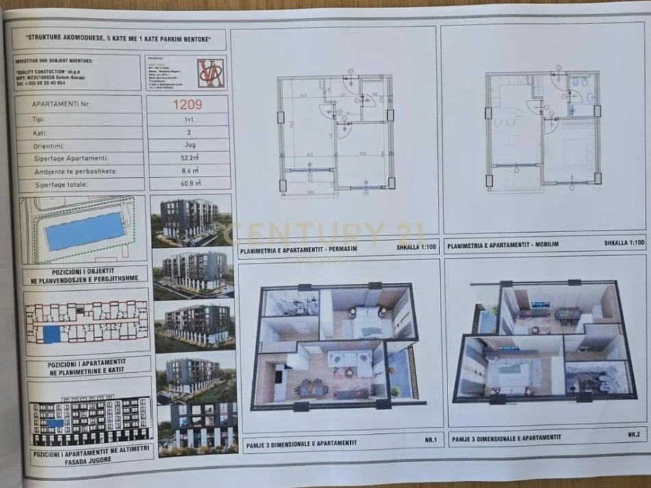 Durres, shitet apartament 1+1 Kati 3, 61 m² 78.000 € (Golem)