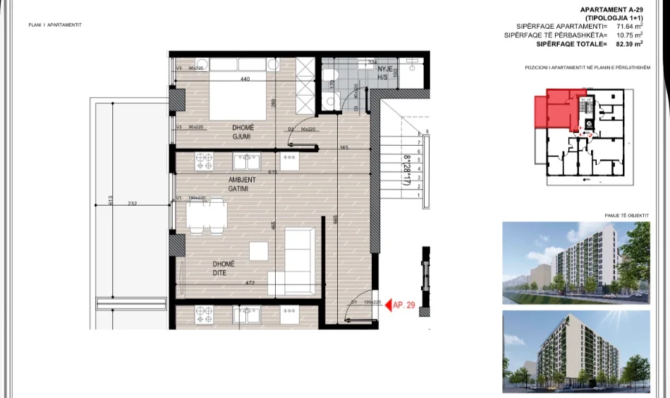 Tirane, shitet apartament 1+1 Kati 7, 82 m² 120.000 € 