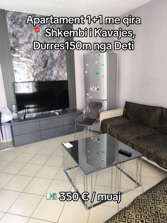 Durres, jepet me qera apartament 1+1+Ballkon Kati 1, 350 € (Shkembi i Kavajes)