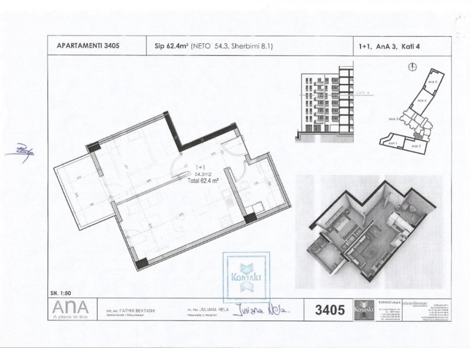 Tirane, shitet apartament 1+1+A+BLK Kati 4, 62 m² 114.500€ (Budi)
