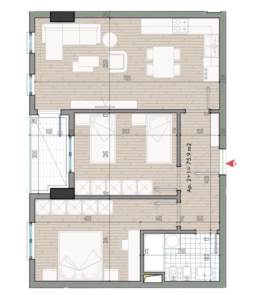 Tirane, shitet apartament 2+1+Ballkon Kati 7, 89 m² 98.260 € (Univers City, QTU)