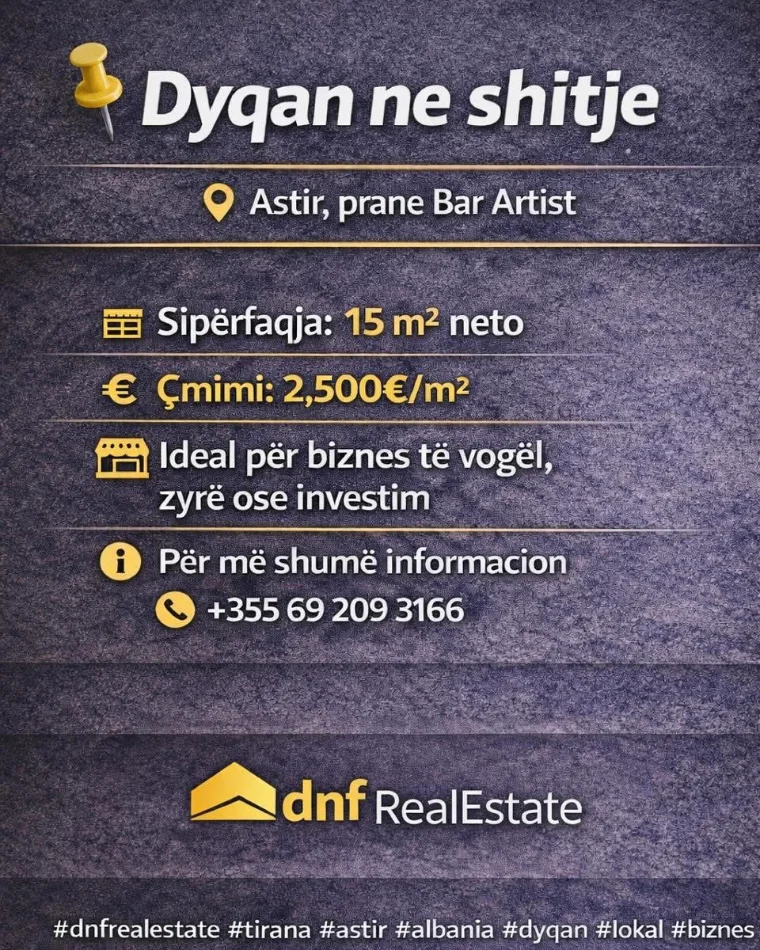 Tirane, shitet dyqan Kati 0, 15 m² (Prane Bar Artist)