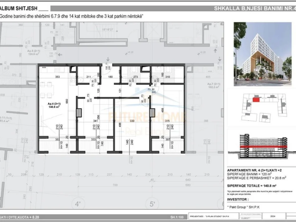 Okazion Tirane, shitet apartament 3+1+Ballkon Kati 2, 142 m² (Bulevardi i Ri)
