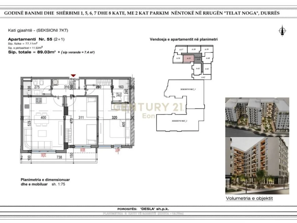 Durres, shitet apartament 2+1 Kati 5, 89 m² 144.645 € (West Rezidence)