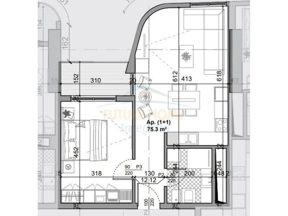 Tirane, shitet apartament 1+1+Ballkon Kati 12, 73 m²  (Bazaar Gate)
