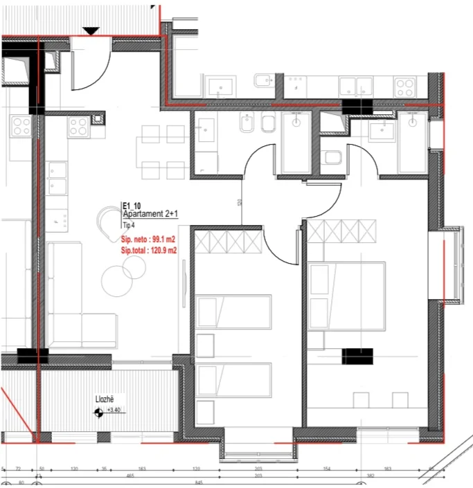 Dhermi - Palase, shitet apartament 2+1 Kati 1, 115 m² 