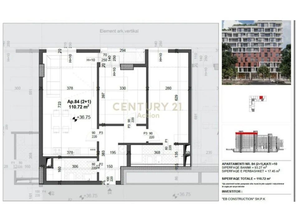 Tirane, shitet apartament 2+1 Kati 10, 111 m² 163.000 € (Meis Garden)