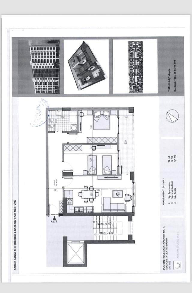 Tirane, shitet apartament 2+1+BLK Kati 6, 104 m² 67.600 Euro (Rr Teuta)