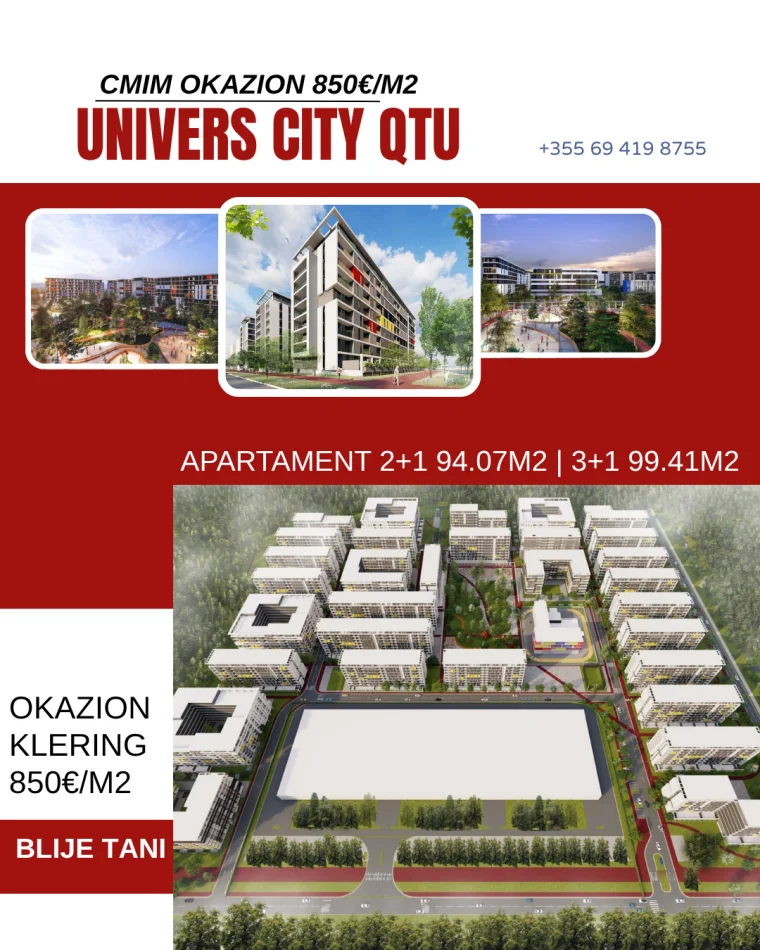 Tirane, shitet apartament 2+1+Ballkon Kati 0, (Univers City, QTU)