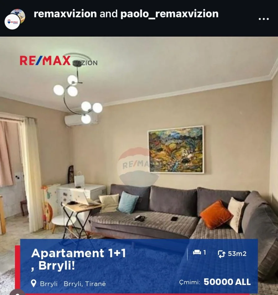 Tirane, jepet me qera apartament 1+1 Kati 2, 75 m² 500 € (Brryli)