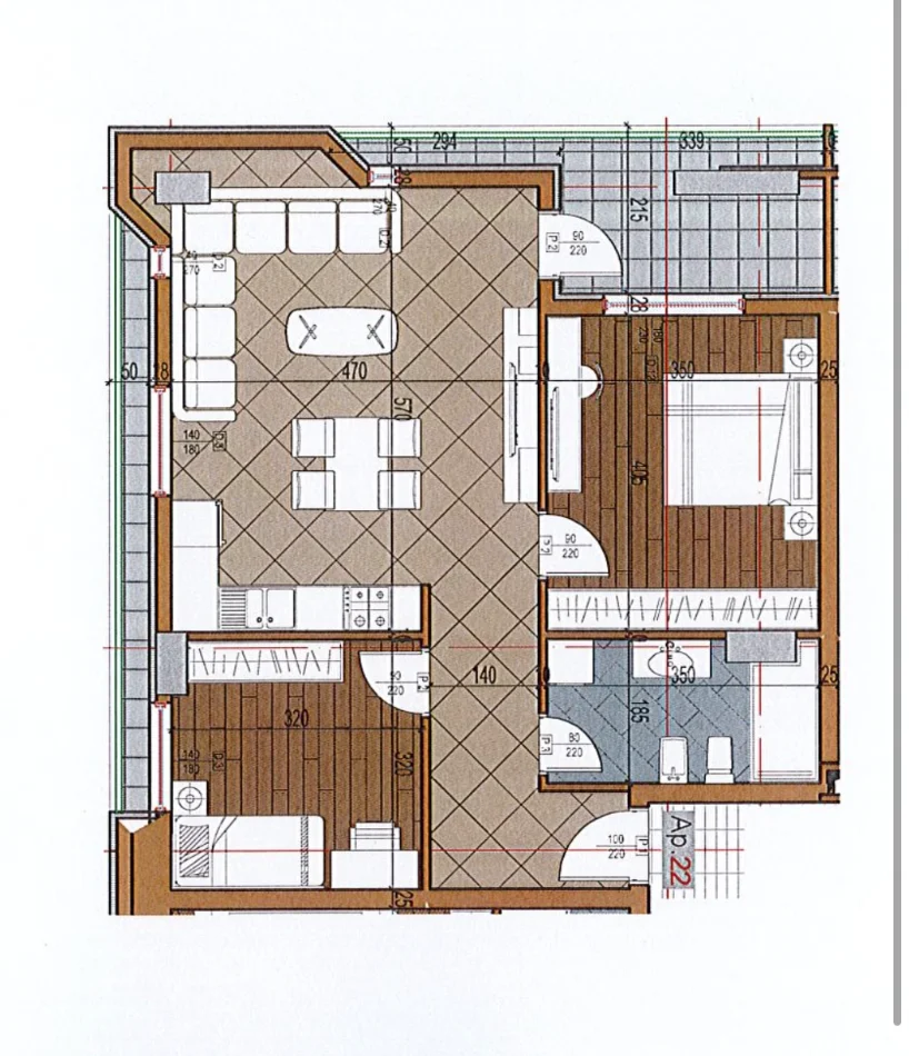 Tirane, shes apartament 2+1+Ballkon Kati 4, 100 m²