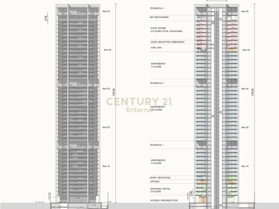 Tirane, shes apartament 2+1+Aneks+Ballkon Kati 11, 131 m² (Oricon Tower)
