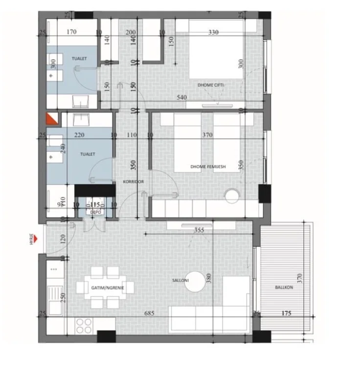 Tirane, shitet apartament 2+1+Ballkon , 102 m² 101.570 € (Diellon 2, Paskuqan)