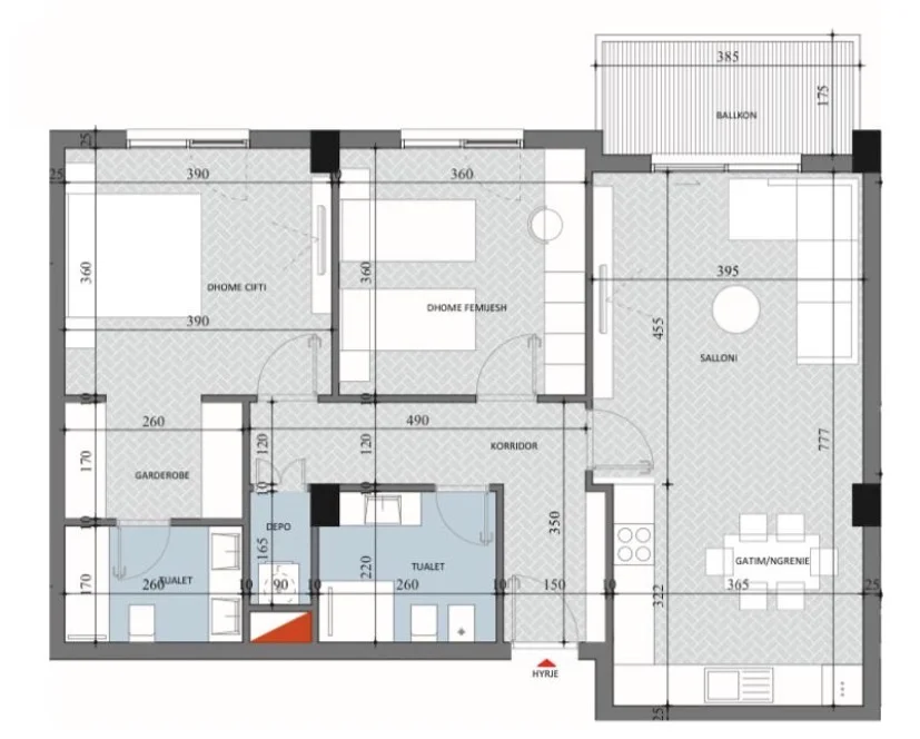 Tirane, shitet apartament 2+1+Ballkon , 116 m² 115.860 € (Diellon 2, Paskuqan)