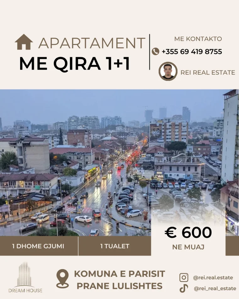 Tirane, jepet me qera apartament 1+1+Ballkon , 600 € (Komuna Parisit)