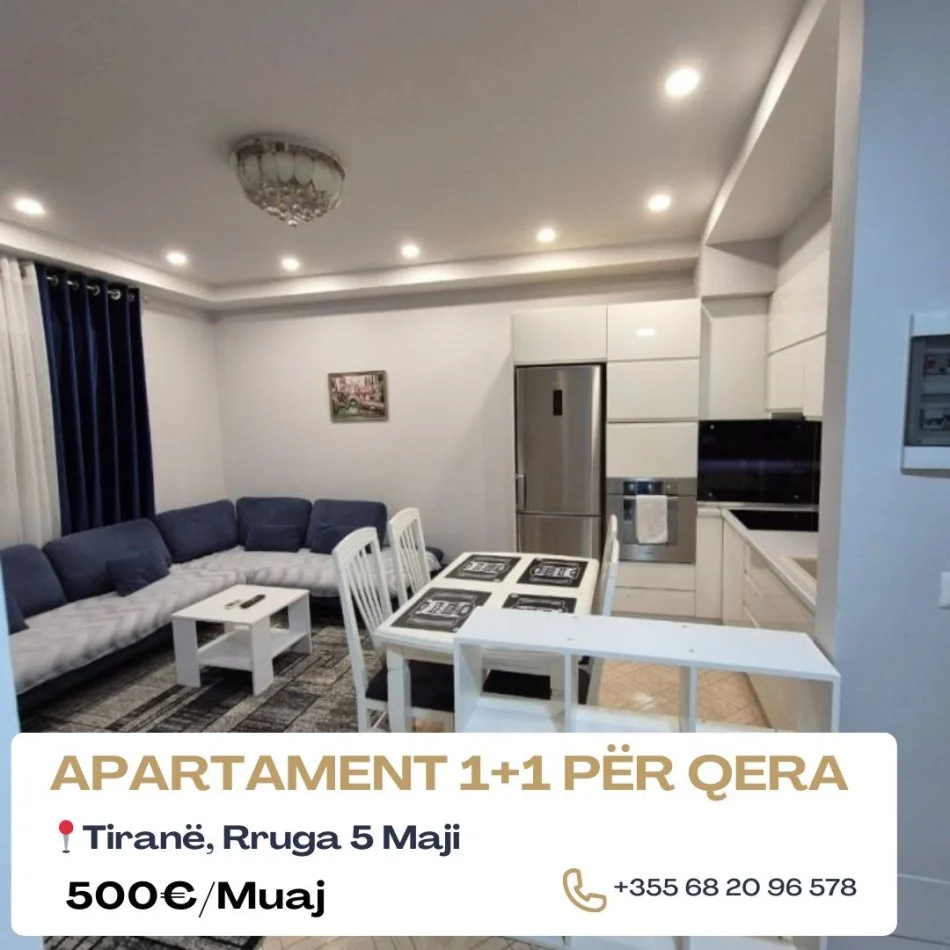 Tirane, jepet me qera apartament 1+1 Kati 5, 60 m² 500 € (5 Maji)