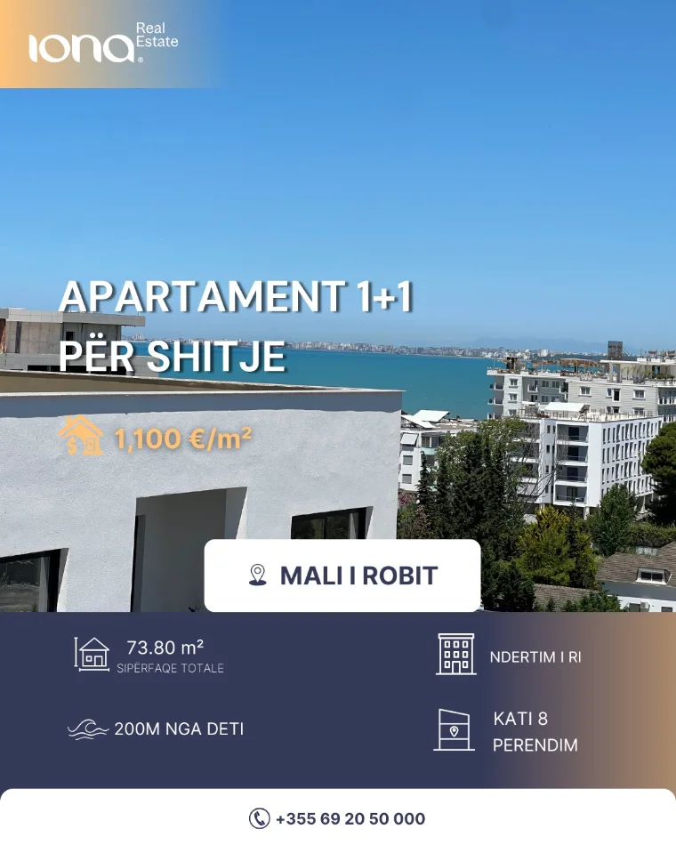 Golem, shitet apartament 1+1 Kati 8, 73 m² (Mali i Robit)