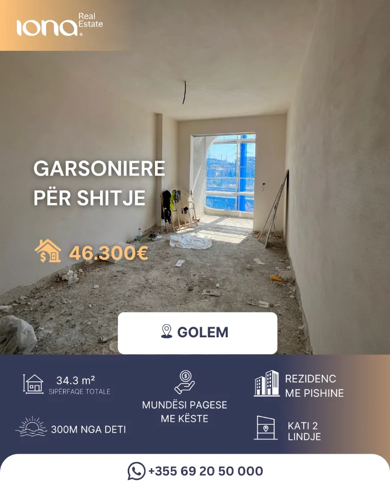 Golem, shitet garsonier Studio Kati 2, 34 m² 46.305 € (300 m nga deti)