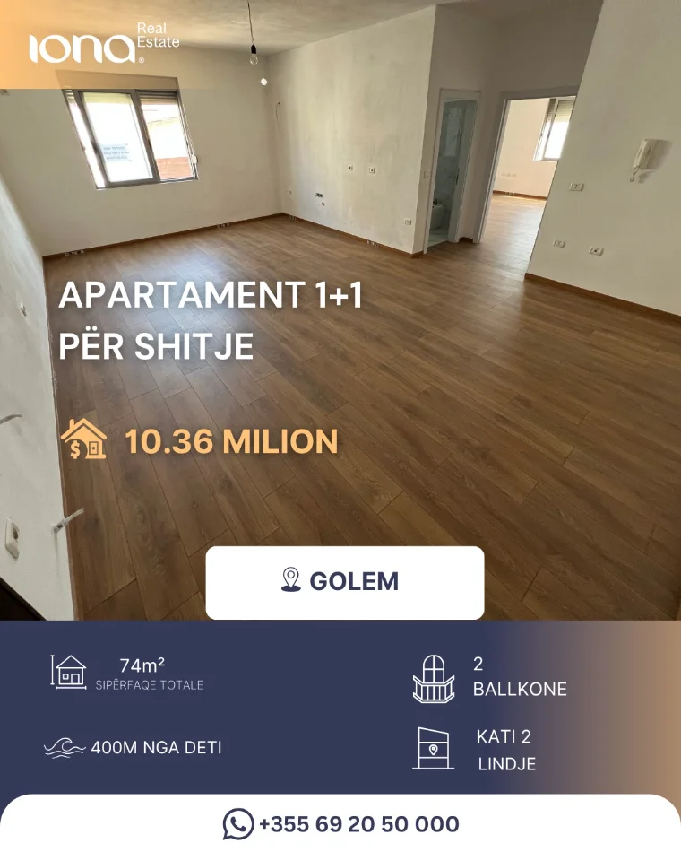 Golem, shitet apartament 1+1+Ballkon , 74 m² 103 60000 Leke