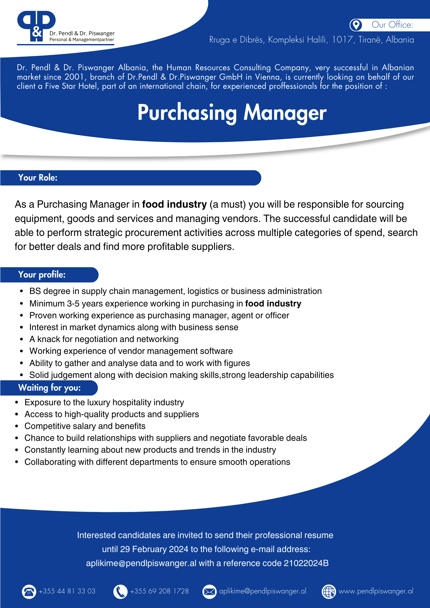 We are hiring Purchasing Manager !