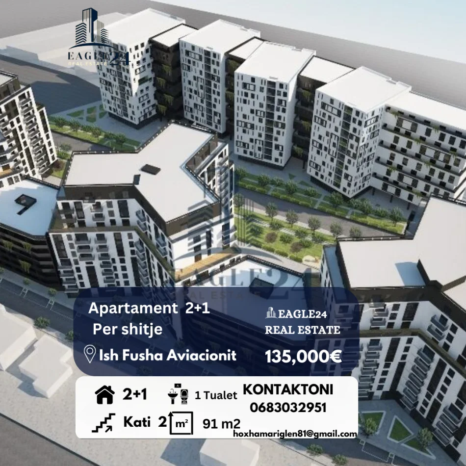 Tirane, shitet apartament 2+1 Kati 2, 91 m² 135.000 € (ish fusha aviacionit)