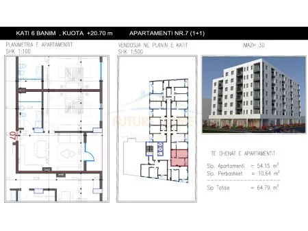 Tirane, shitet apartament 1+1 Kati 6, 54 m² 53.200 € (Bulevardi Donald Trump, Kamez AREA43955)