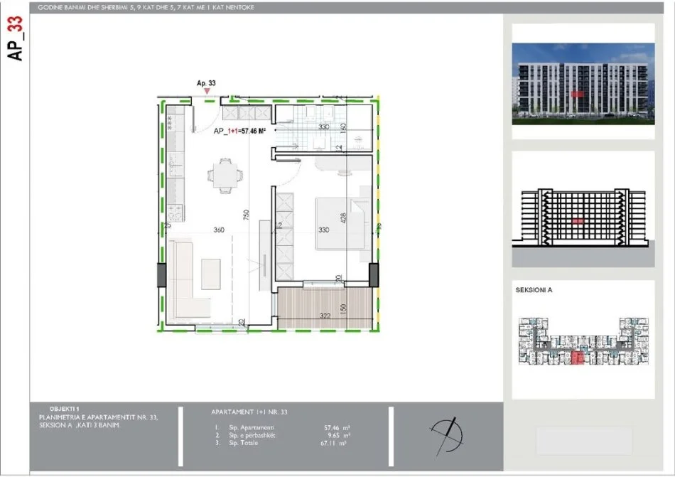 Tirane, shitet apartament 1+1+Ballkon Kati 4, 67 m² 49.600 € 