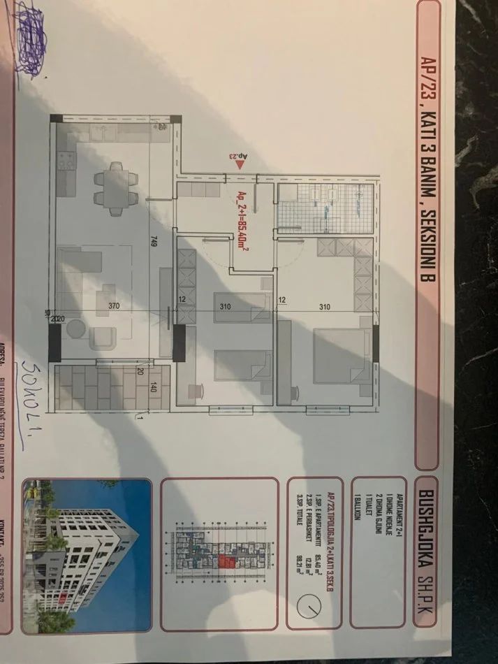 Tirane, shitet apartament 2+1 Kati 3, 99 m² 85.000 € (rruga Berisha)