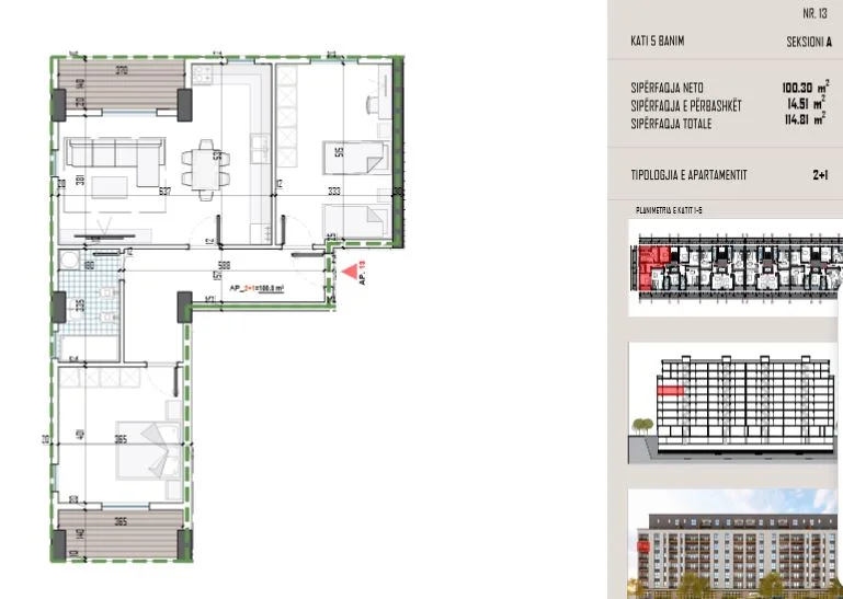 Tirane, shitet apartament 2+1+Ballkon Kati 5, 115 m² 102.881 € (Kamëz)