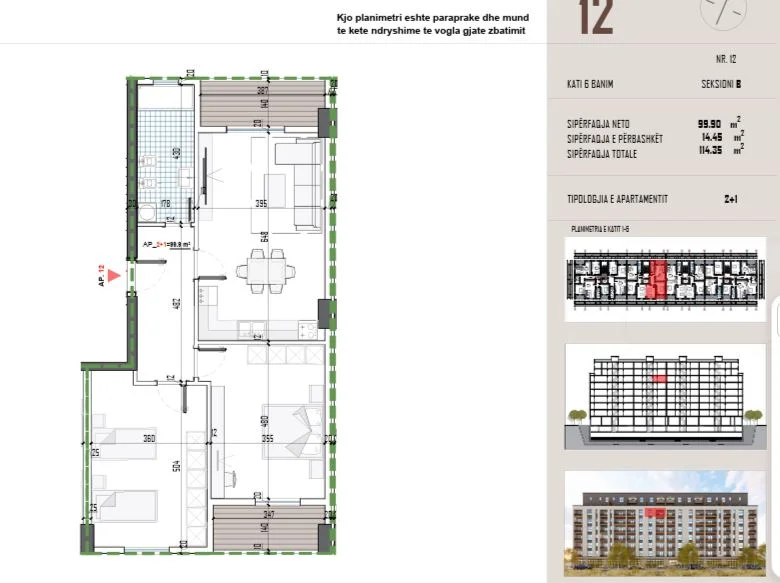 Tirane, shitet apartament 2+1+Ballkon Kati 6, 115 m² 102.470 € (kamez)