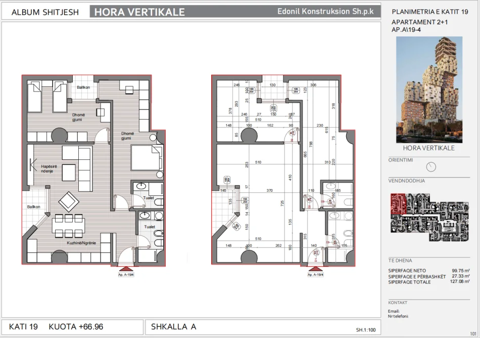 Tirane, shitet apartament 2+1+Ballkon Kati 19, 127 m² (muhamet gjollesha)