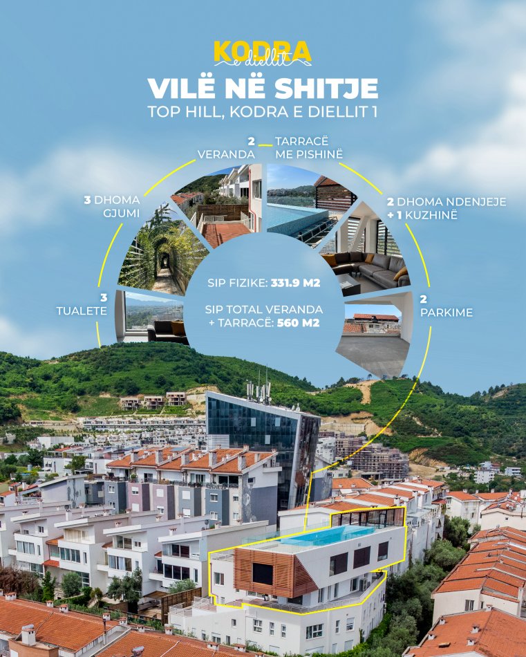 Tirane, shitet Vile 2 Katshe , 332 m² (Kodra e Diellit 1, Top Hill)