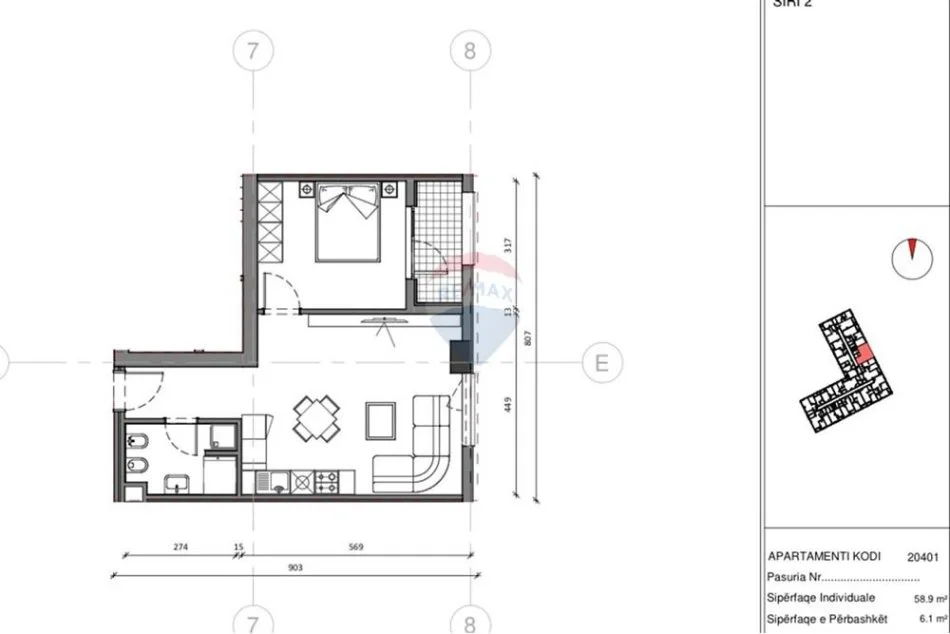 Tirane, shitet apartament 1+1+Ballkon , 65 m² 128.000 € 