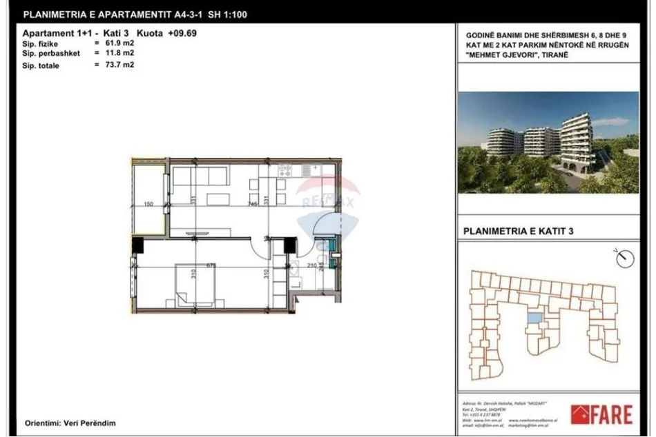 Tirane, shitet apartament 1+1+Ballkon , 74 m² 78.000 € 