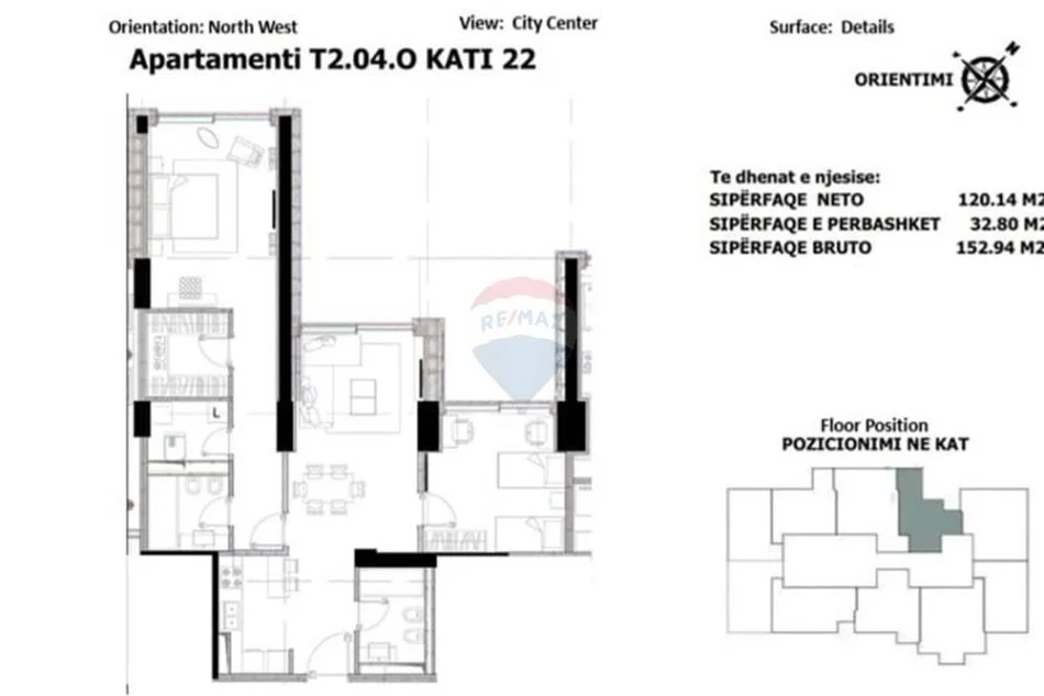 Tirane, shitet apartament 2+1+Ballkon Kati 21, 152 m² 620.000 € 