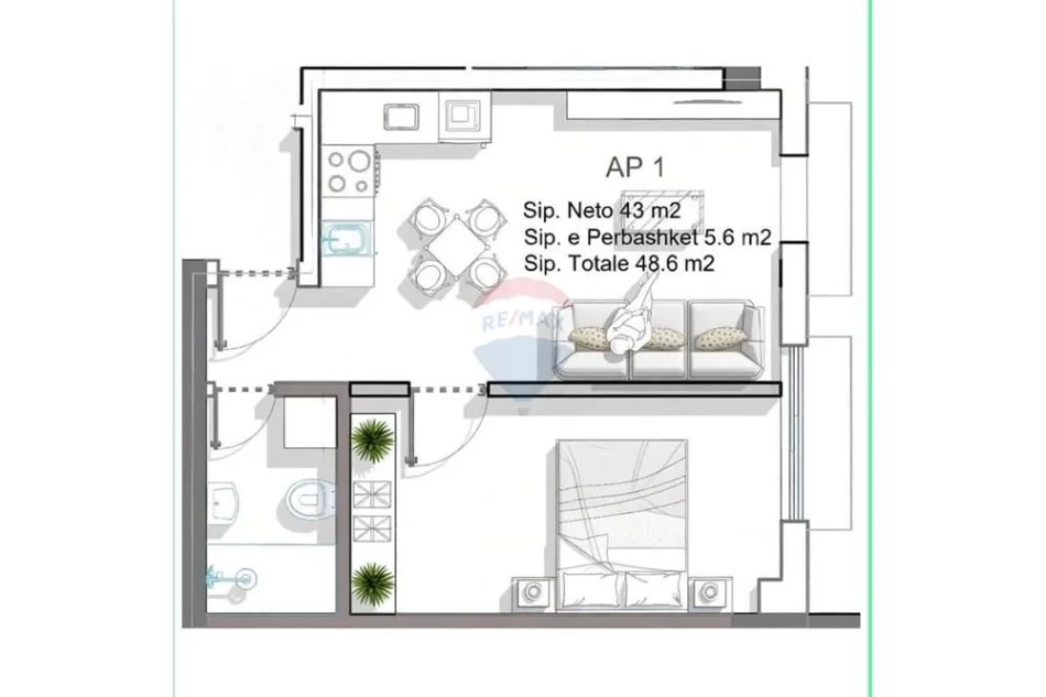 Vlore - Lungomare, shitet apartament 1+1 Kati 5, 48 m² 126.000 € (Radhime, Vlore)