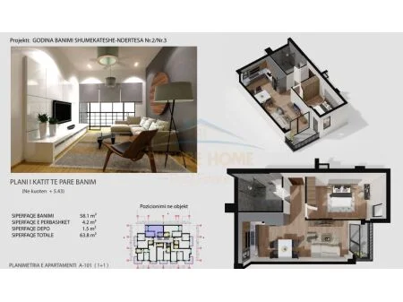 Sarande, shitet apartament 1+1 Kati 1, 64 m² 121.500 € (Lagjia 4, Sarande AREA46557)