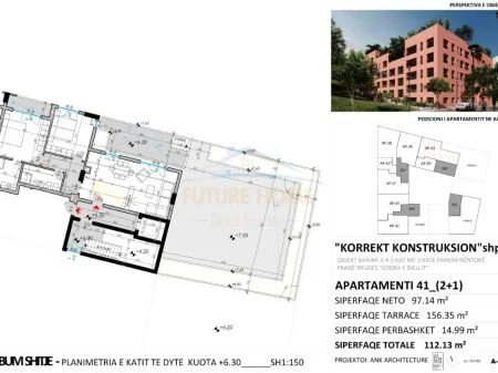Tirane, shitet apartament 2+1+Ballkon Kati 5, 112 m² 280.000 € (Kodra e Diellit 1, Tiranë AREA44581)
