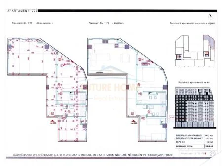 Tirane, shitet apartament 2+1+Ballkon Kati 2, 96 m² 284.325 € (Rezidenca White Cloud, Komuna e Parisit, Tiranë AREA45605)