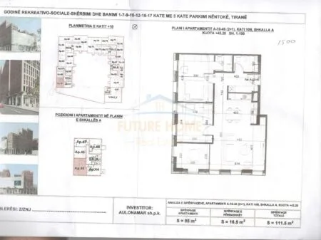 Tirane, shitet apartament 2+1 Kati 10, 111 m² 173.000 € (Brryli, Tirane AREA46531)