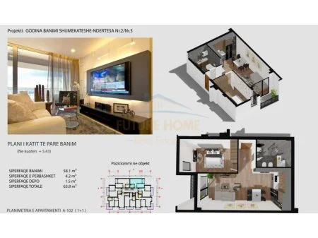 Sarande, shitet apartament 1+1 Kati 1, 63 m² 121.500 € (Lagjia 4, Sarande AREA46562)