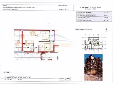 Sarande, shitet apartament 1+1 Kati 5, 58 m² 119.700 € (Lagjia 4, Sarande AREA46564)