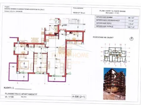 Sarande, shitet apartament 2+1 Kati 5, 107 m² 220.000 € (Lagjia 4, Sarande AREA46565)