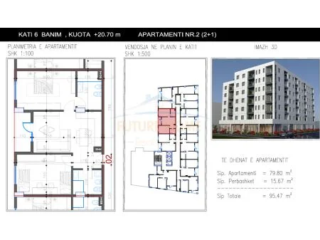 Tirane, shitet apartament 2+1 Kati 6, 80 m² 81.200 € (Bulevardi Donald Trump, Kamez AREA43954)